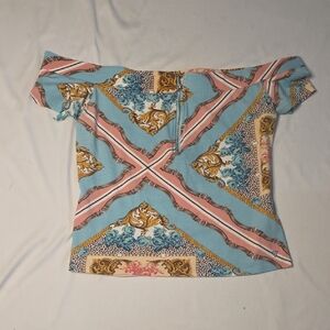 Elegant Off-Shoulder Blue and Pink Women's Top